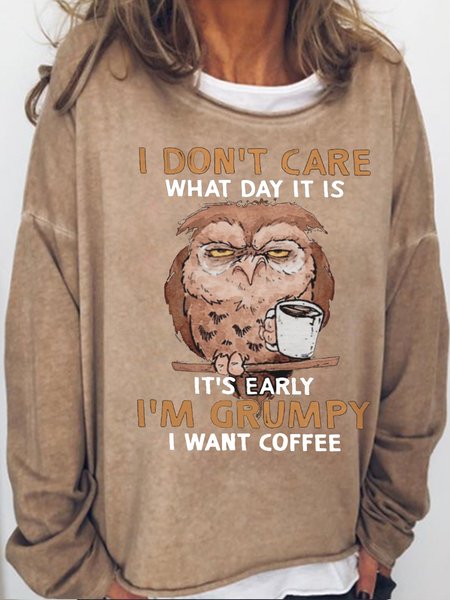 

womens funny Letters Owl Its Early Im Grumpy Sweatshirts, Light brown, Hoodies&Sweatshirts
