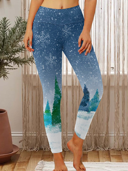 

Women Simple Christmas Tree Leggings, Blue, Leggings