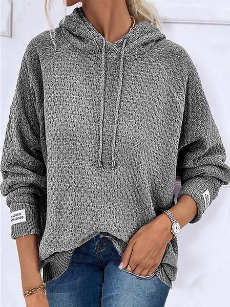 

Wool/Knitting Hoodie Loose Sweater, Gray, Sweaters