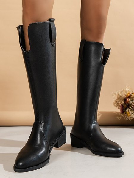 

Fashion Patchwork Tall Cavalier Boots, Black, Boots