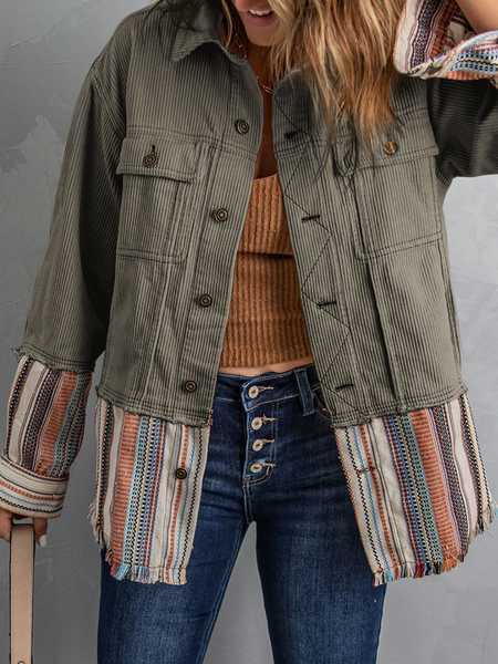 

Striped Casual Regular Fit Other Coat, Army green, Jackets