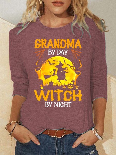

Women Funny Grandma Witch Halloween Letters Casual Tops, Pink, Long sleeves