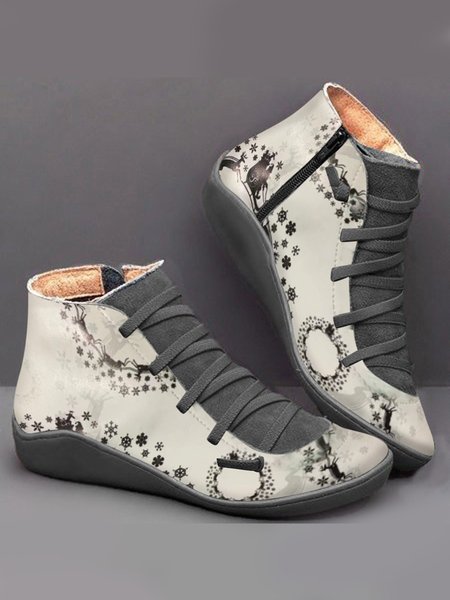 

Christmas Comfort Soft Lightweight Short Lace-Up Boots, Gray, Boots