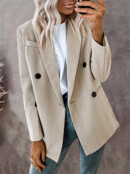 

Cotton-Blend Casual Plain Blazer, Khaki, Outerwear