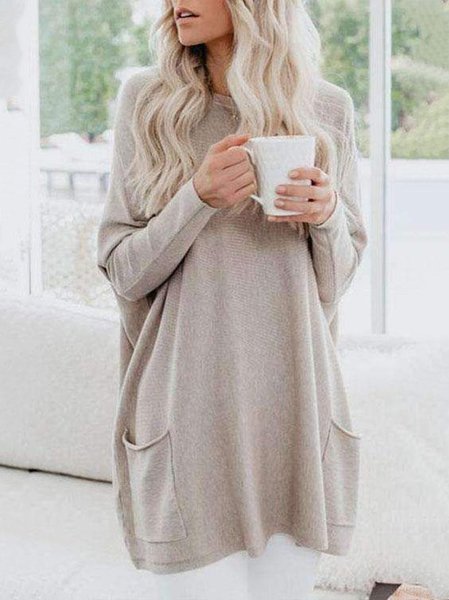 

Casual Loose Knit Comfortable Long Sleeve Dress, Apricot, Dresses