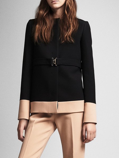 

Loose Crew Neck Urban Color Block Jacket, Black, Jackets