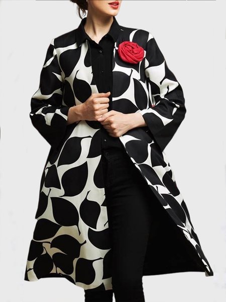 

Urban Loose Crew Neck Printed Overcoat, Black, Coats