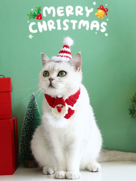 

Christmas Tree Santa Claus Pattern Woven Scarf Cat Dog Pet Scarf Holiday Decorations, Red, Pet Supplies