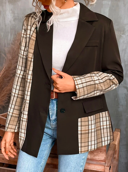 

Loose Cross Neck Boho Color Block Blazer, Multicolor, Blazers
