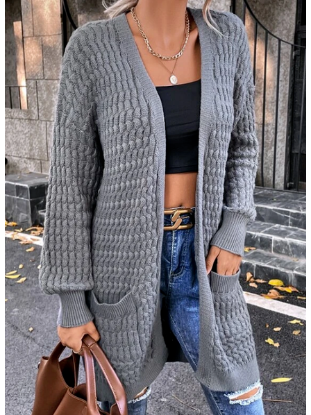 

Plain Loose Knitting Sweater Coat, Gray, Cardigans
