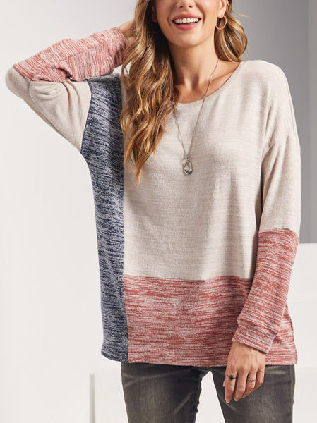

Yarn/Wool Yarn Color Block Sweater, Pink, Sweaters