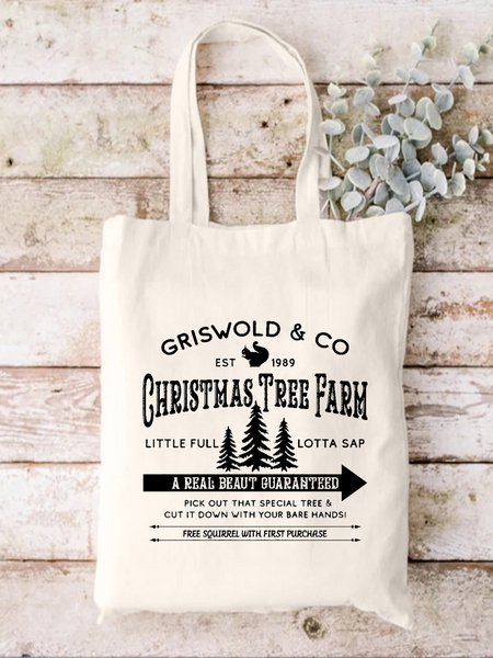 

Griswold & Co Christmas Tree Farm Christmas Graphic Shopping Tote, White, Bags