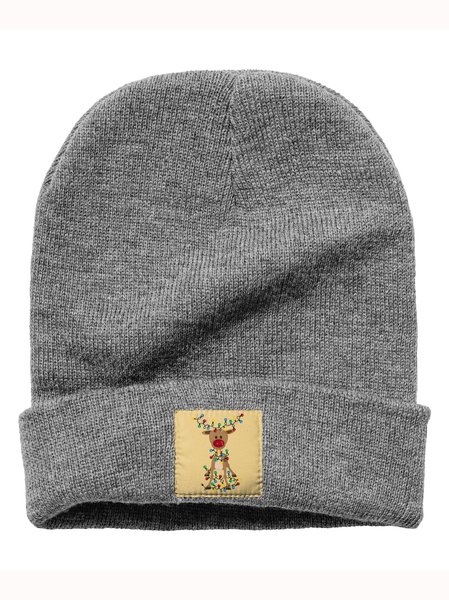 

Christmas Elk Colorful Light Bulb Christmas Graphic Beanie Hat, Gray, Hats