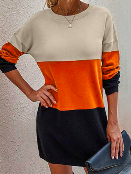 

Loose Color Block Crew Neck Dresses, Multicolor, Dresses