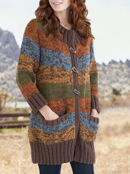 

Boho Sweater Buttoned Coat, Multicolor, Cardigans