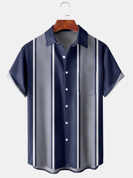 

Big Size Striped Chest Pocket Short Sleeve Shirt, Dark blue, Short Sleeve Shirts