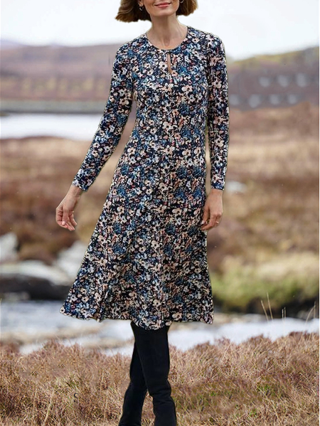 

Floral Casual Crew Neck Regular Fit Dresses, Multicolor, Dresses