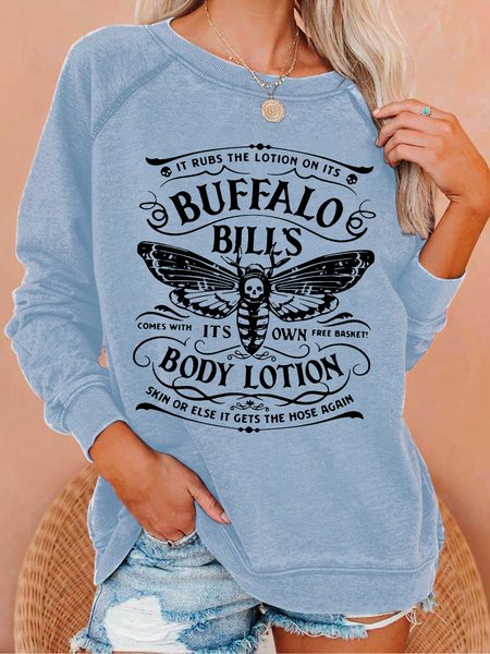

Women's It Rubs The Lotion On Its Buffalo Bill's Funny Text Letters Casual Sweatshirts, Light blue, Hoodies&Sweatshirts
