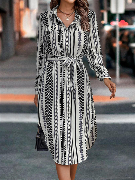 

Urban Ethnic Shirt Dress With Belt, White, Dresses