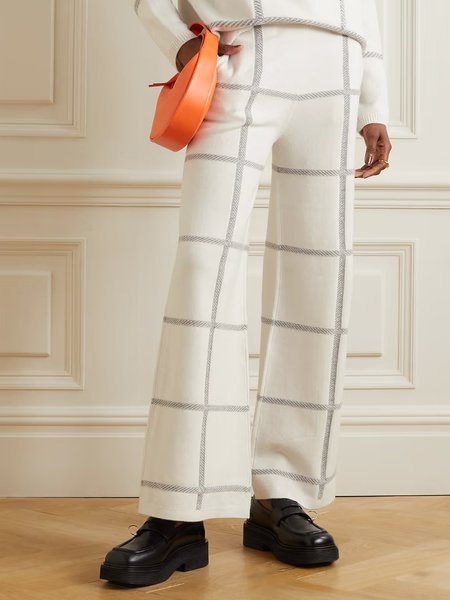 

Plaid Loose Casual Casual Pants, White, Pants