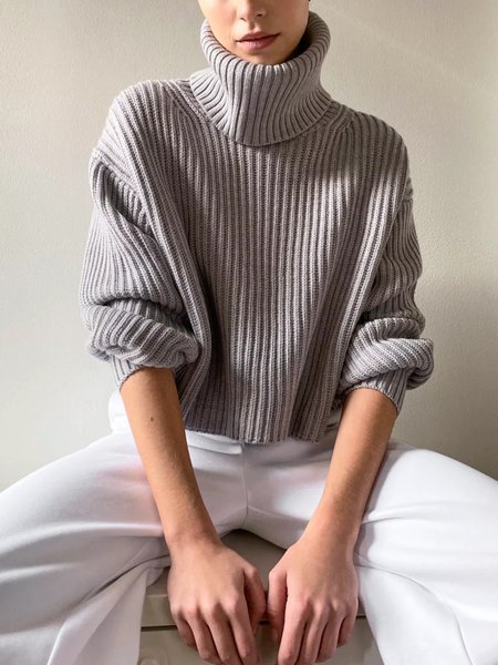 

Acrylic Casual Plain Sweater, Gray, Pullovers