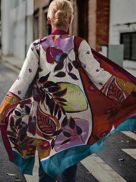 

Flowers and leaves split loose holiday cardigan plus size, Multicolor, Outerwear