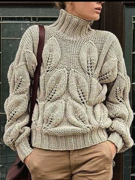 

Leaf Turtleneck Launchers Loose Sweater, Apricot, Sweaters & Cardigans