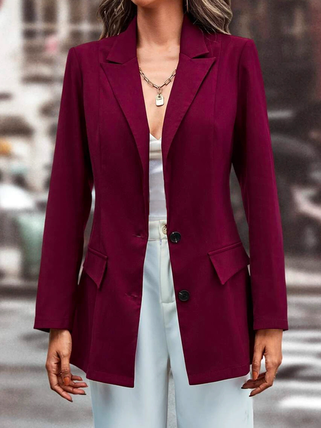 

Loose Casual Cross Neck Plain Blazer, Red, Blazers