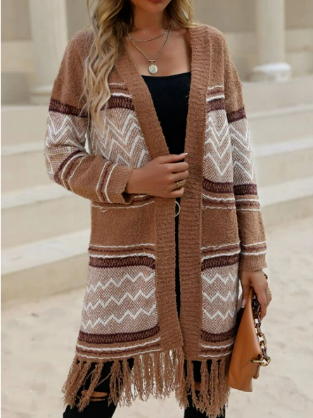 

Wrap Ethnic Loose Sweater Coat, Multicolor, Outerwear