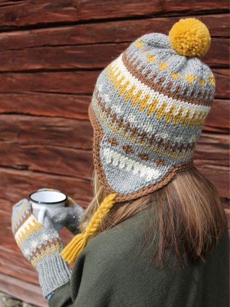 

Winter Knitted Ethnic Beanie Hat, As picture, Women Scarves & Shawls