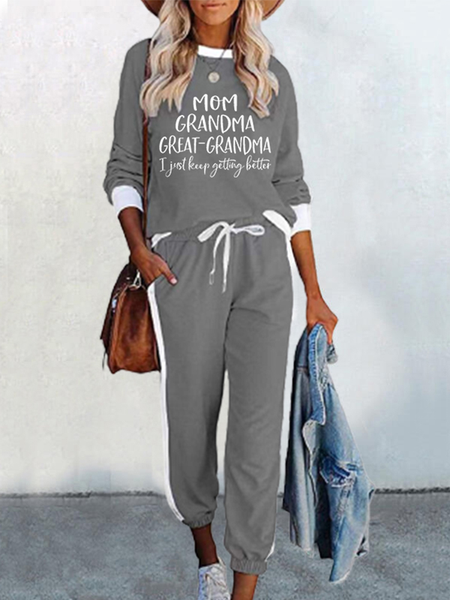 

Text Letters Casual Crew Neck Two Piece Sets, Gray, Suit Set
