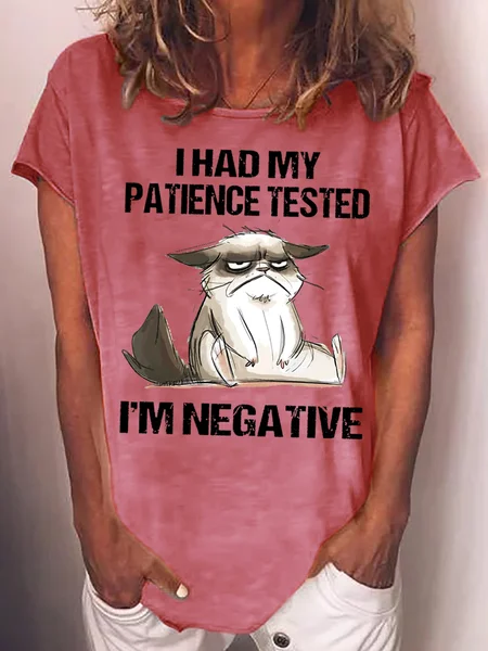 

Women's I Had My Patience Tested I'm Negative Cat Funny Sarcasm Casual T-shirt, Red, T-shirts