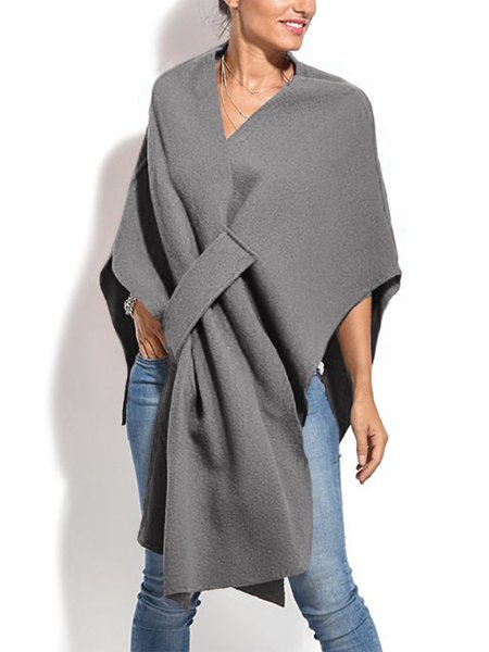 

Casual Cross Neck Plain Loose Top, Gray, Tops