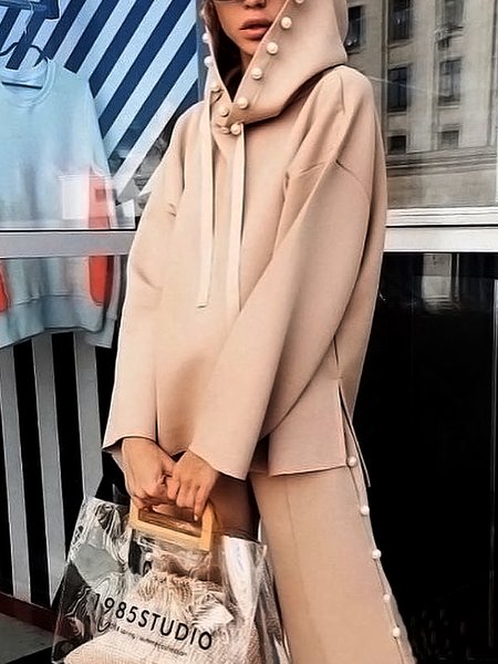 

Long sleeve Casual Loose Plain Sweatshirt, Khaki, Hoodies and Sweatshirts