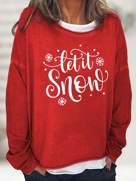 

Women's Christmas Let It Snow Casual Crew Neck Sweatshirt, Red, Hoodies&Sweatshirts