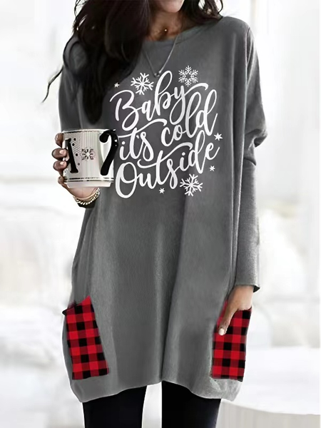 

Casual Christmas Crew Neck Dresses, Gray, Dresses