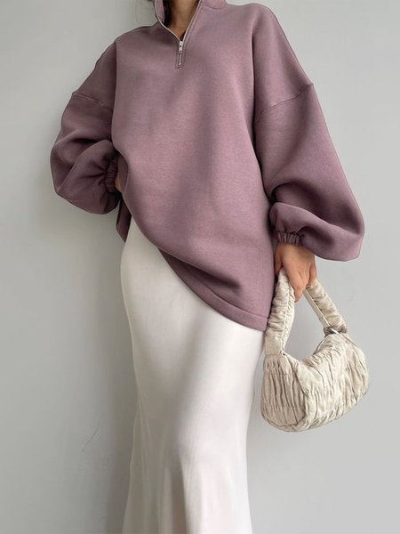 

Long sleeve Simple Loose Plain Sweatshirt, Gray purple, Hoodies and Sweatshirts