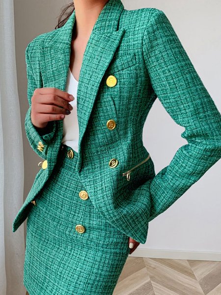 

Long sleeve Plain Elegant Regular Fit Blazer, Green, Blazers