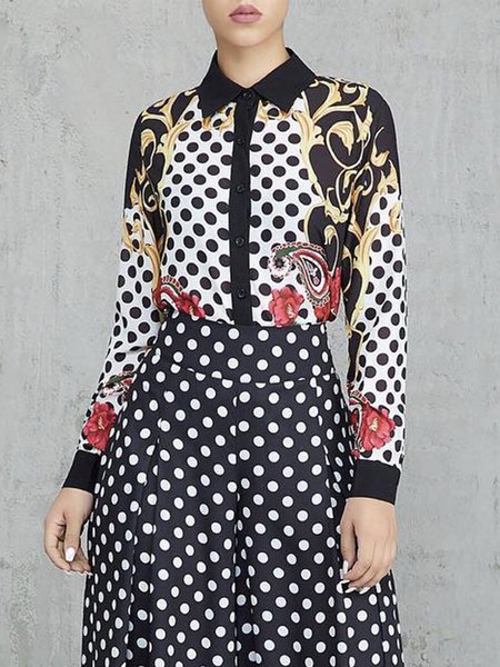 

Polka Dots Urban Long Sleeve Blouse, Black, Blouses and Shirts