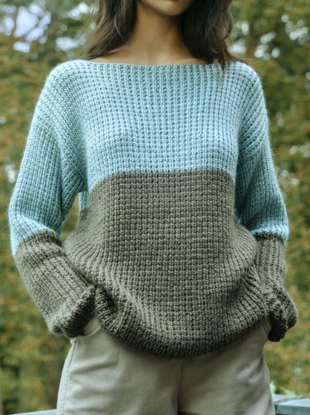 

Contrast Panel Loose Pullover Sweater, Cyan, Sweaters & Cardigans