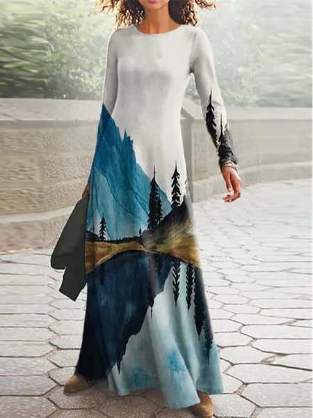 

Casual Loose Landscape Painting Dresses, Gray, Dresses
