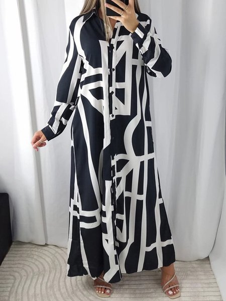 

Urban Loose Abstract Printed Shirt Dress, Black, Maxi Dresses