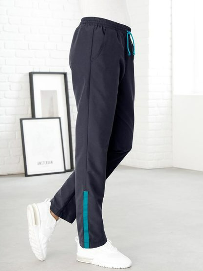 Casual Contrast Elastic Waist Straight Pants, Dark blue, Pants