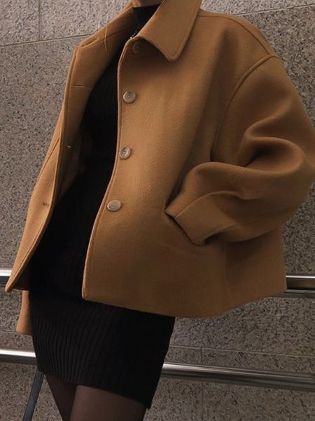 

Long sleeve Loose Plain Urban Overcoat, Brown, Coats