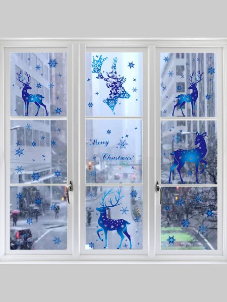 

Christmas Blue Window Sticker Decoration Christmas Reindeer Snowflake Decal Window Decoration, Color1, Home & Garden & Decorations