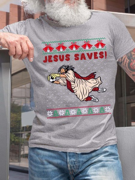 

Men Jesus Saves Football Snow Merry Christmas Cotton T-Shirt, Light gray, T-shirts