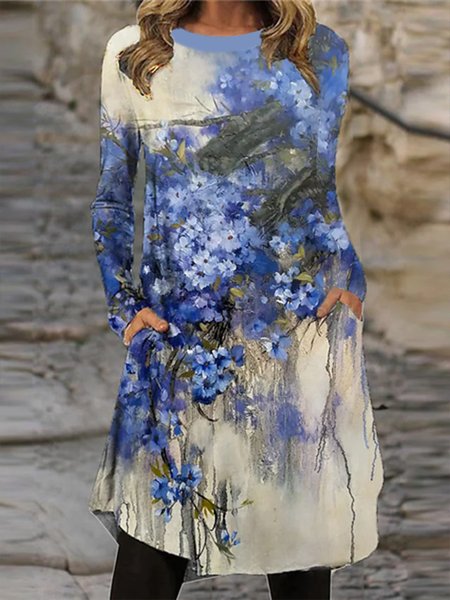

Crew Neck Floral Casual Loose Dresses, Multicolor, Dresses