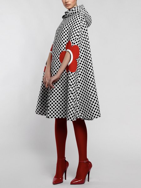 

Urban Polka Dots Hoodie Loose Overcoat, Black-white, Coats
