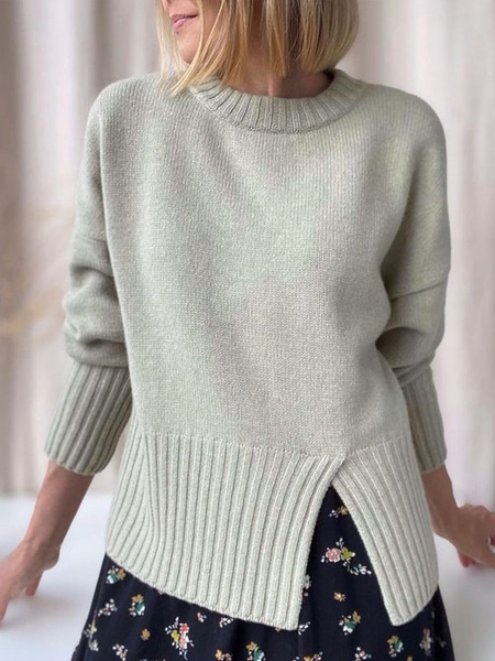 

Crew Neck Plain Wool/Knitting Sweater, White, Sweaters & Cardigans