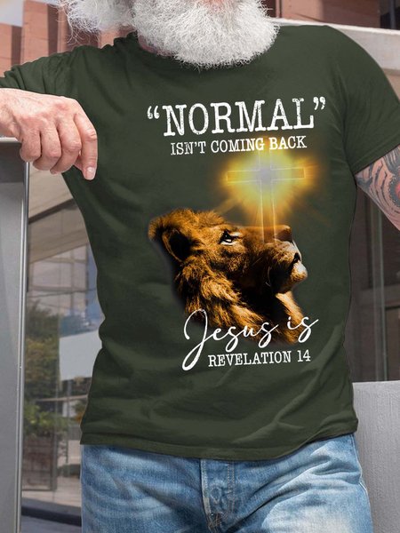 

Men Normal Isn’t Coming Back Jesus Is Revelation 14 Crew Neck T-Shirt, Deep green, T-shirts